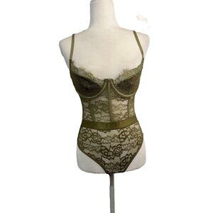 Revamped Lace Bodysuit Sage Green Demi Cup Size Small